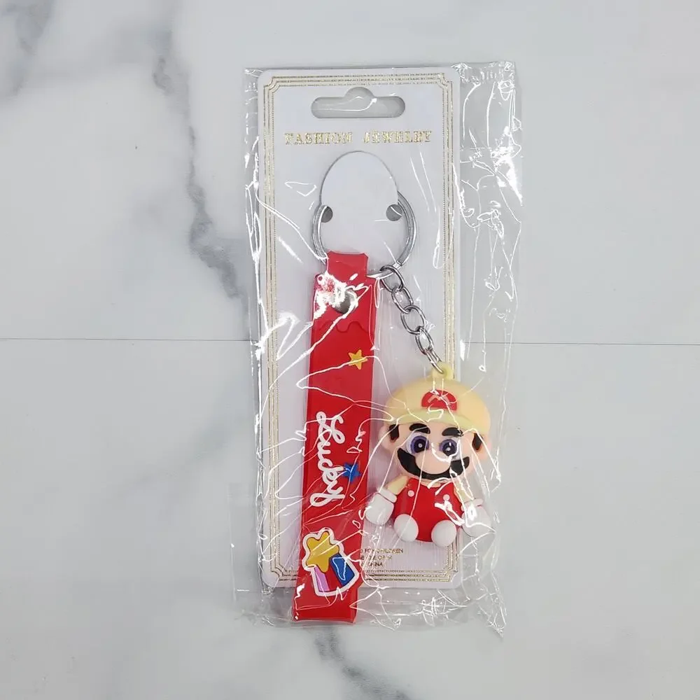 **NEW** Mario! Super Mario 3D Figure Keychain & Strap Bag Charm PVC/Silicone Red